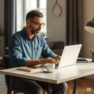 Person freelancing from home on a laptop